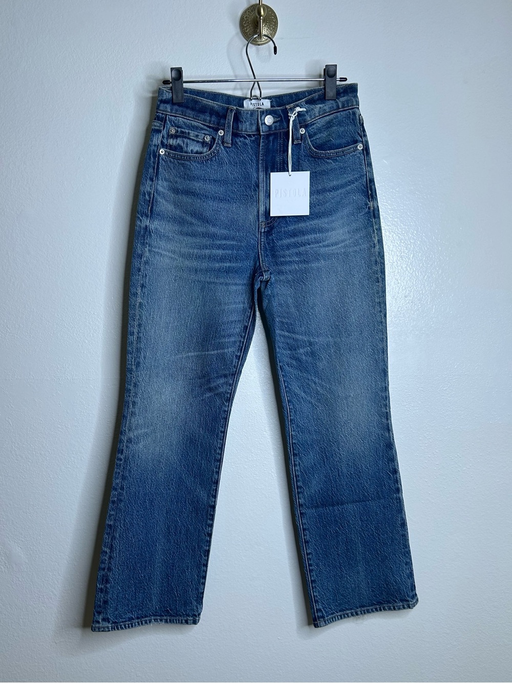 NWT Pistola Medium Wash Rigid Denim Straight Leg Cropped Jean Size 26
